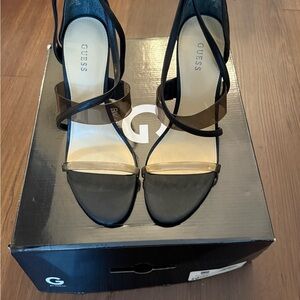 Guess Black and Gold Strappy Heels